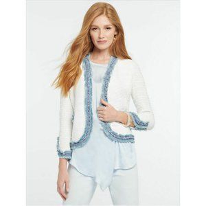 NIC + ZOE NEW Bright Side Knit Jacket in White Multi Frayed Denim Trim XL